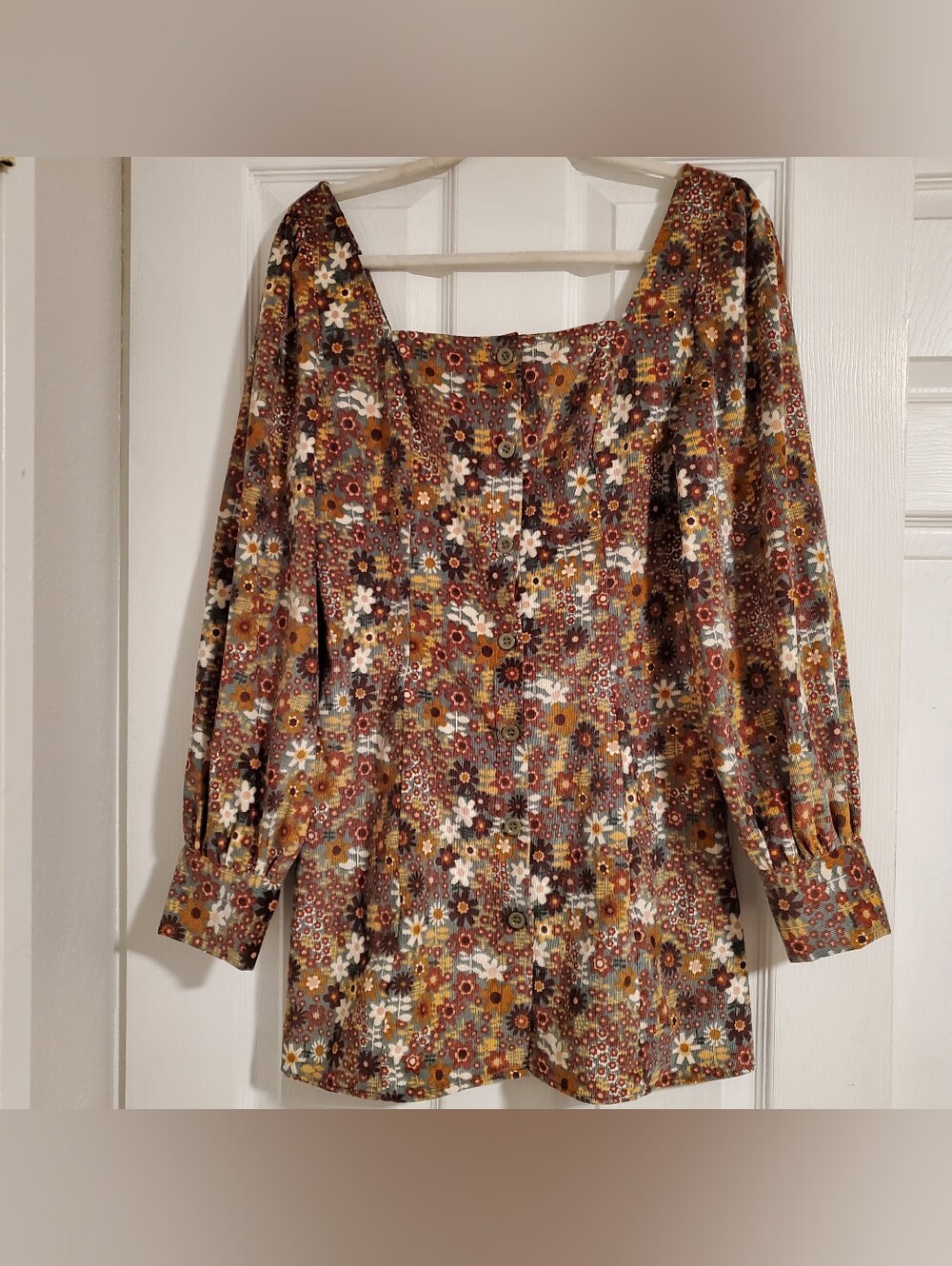 Cider Brown Multi Floral Button-Front Top